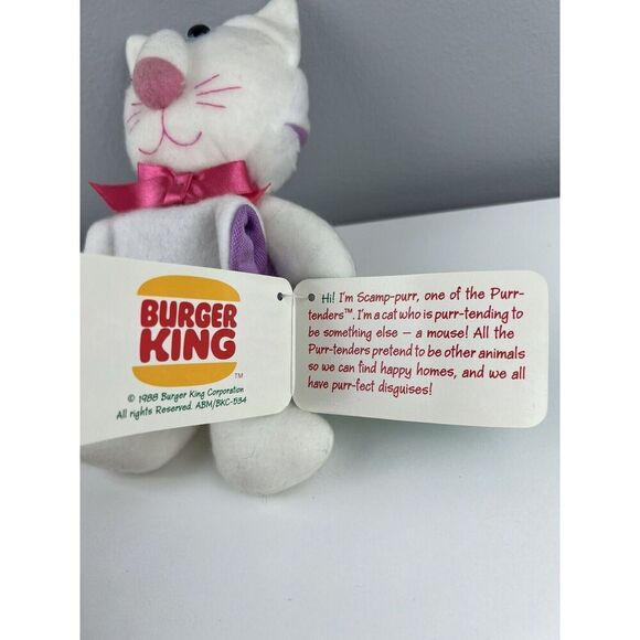 Vintage 1988 Purr-Tenders Sock-Ems Hallmark Burger King Plush Toy Cat Mouse Flip - Picture 7 of 7